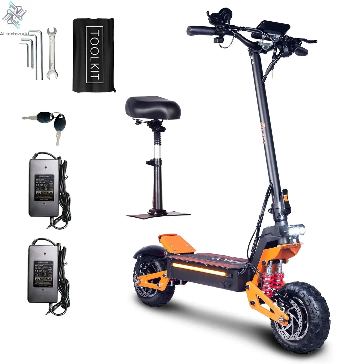 X5 6000W Dual Motor Eelectric Scooter Stock 60v 40ah Large Battery Remote Scooter with Seat 11-inch Tires Ai-TechWorld 