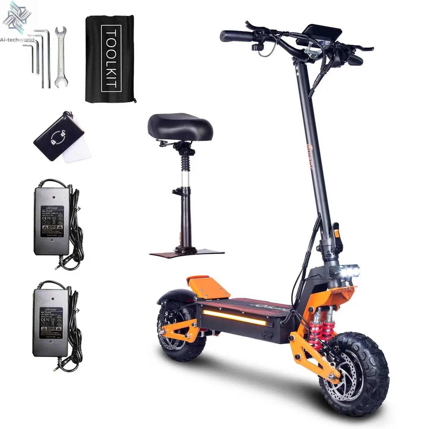 X5 6000W Dual Motor Eelectric Scooter Stock 60v 40ah Large Battery Remote Scooter with Seat 11-inch Tires Ai-TechWorld 