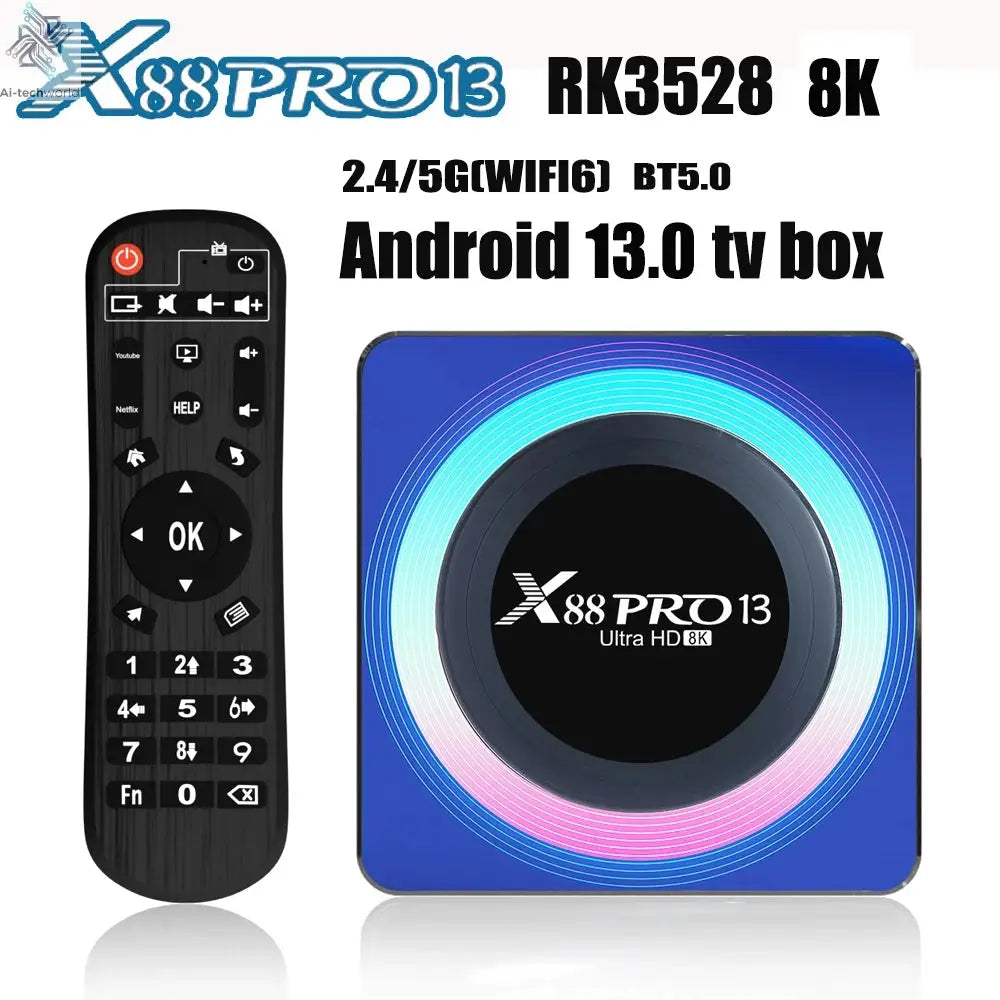 X88 PRO 13 Android 13 TV Box Rockchip RK3528 2.4G 5G Wifi6 BT 8K Decoding 16G 32G 64G Ai-TechWorld 