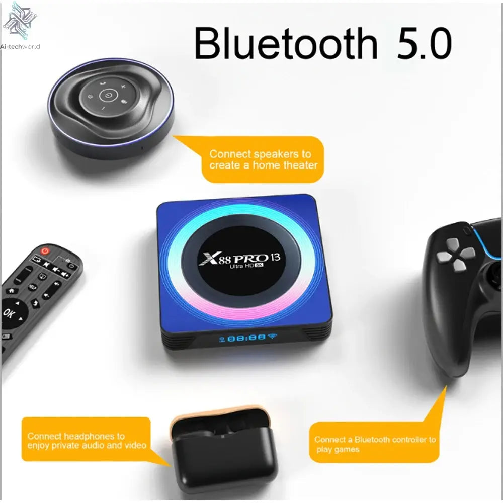 X88 PRO 13 Android 13 TV Box Rockchip RK3528 2.4G 5G Wifi6 BT 8K Decoding 16G 32G 64G Ai-TechWorld 