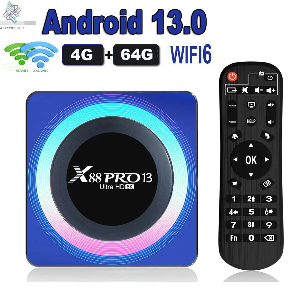 X88 PRO 13 Android 13 TV Box Rockchip RK3528 2.4G 5G Wifi6 BT 8K Decoding 16G 32G 64G Ai-TechWorld 