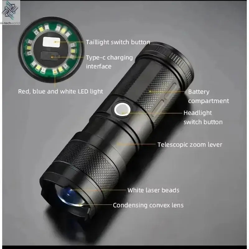 XHP50 Super Bright Led Double Head Flashlight Waterproof Rechargeable Zoomable Torch Work Light Spotlight Floodling Lantern Ai-TechWorld 