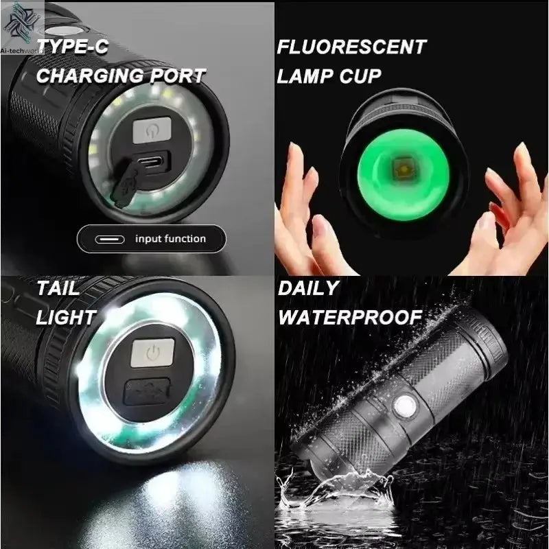 XHP50 Super Bright Led Double Head Flashlight Waterproof Rechargeable Zoomable Torch Work Light Spotlight Floodling Lantern Ai-TechWorld 