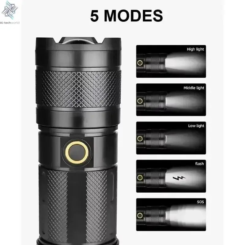 XHP50 Super Bright Led Double Head Flashlight Waterproof Rechargeable Zoomable Torch Work Light Spotlight Floodling Lantern Ai-TechWorld 