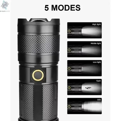 XHP50 Super Bright Led Double Head Flashlight Waterproof Rechargeable Zoomable Torch Work Light Spotlight Floodling Lantern Ai-TechWorld 