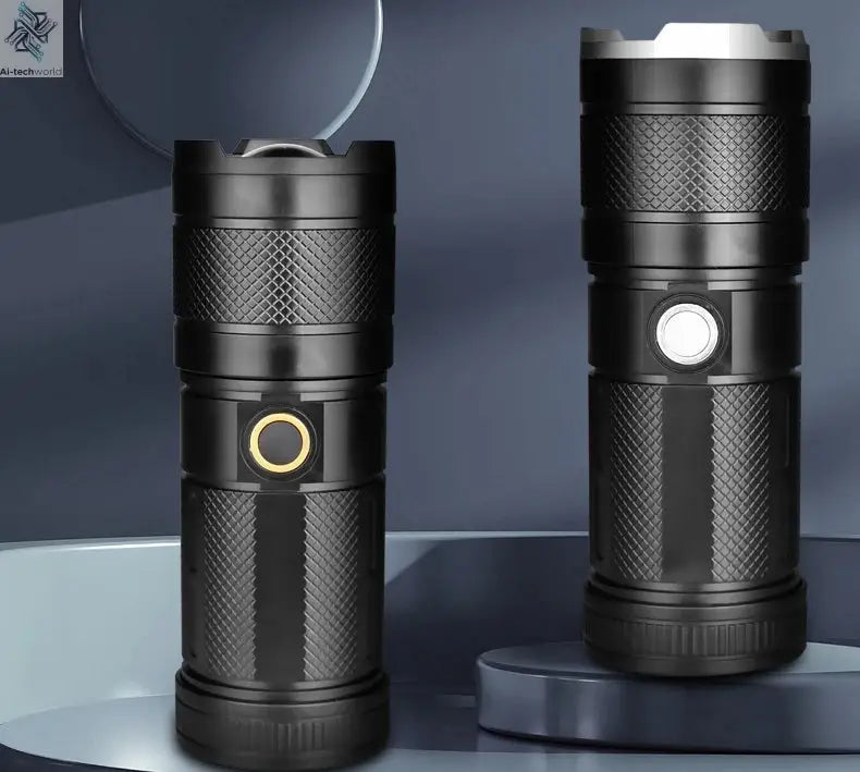 XHP50 Super Bright Led Double Head Flashlight Waterproof Rechargeable Zoomable Torch Work Light Spotlight Floodling Lantern Ai-TechWorld 