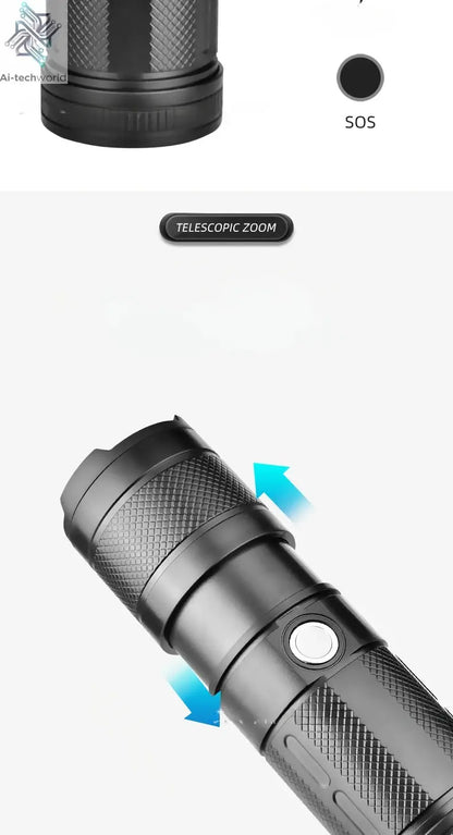 XHP50 Super Bright Led Double Head Flashlight Waterproof Rechargeable Zoomable Torch Work Light Spotlight Floodling Lantern Ai-TechWorld 
