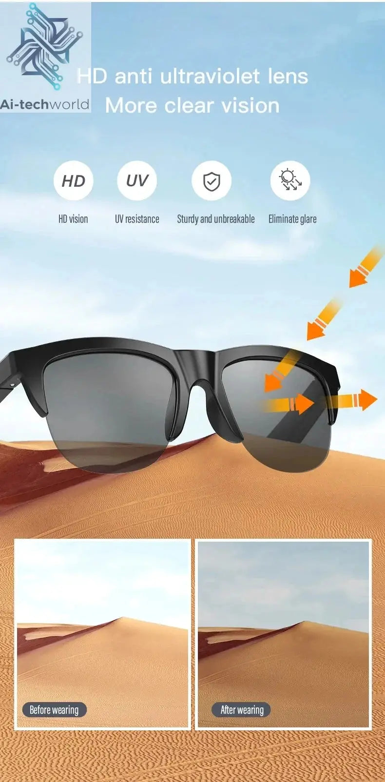 XIAOMI 4K Xiaomi 4K AI Smart Glasses With 100MP Chat GPT Touch Sport Sunglasses Bluetooth Call Video Music good for test taking Ai-TechWorld 