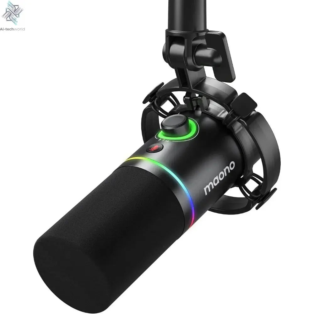 XLR/USB Dynamic Microphone, RGB Gaming Mic with Software, Mute, Gain Knob, Volume Control and Headphone Jack Ai-TechWorld