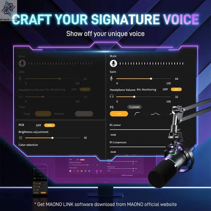 XLR/USB Dynamic Microphone, RGB Gaming Mic with Software, Mute, Gain Knob, Volume Control and Headphone Jack Ai-TechWorld