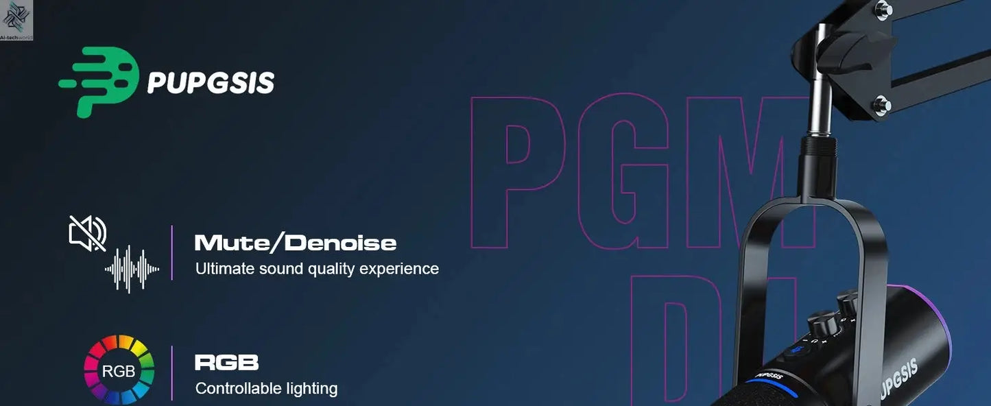 XLR/USB Podcast Microphone, Gaming Mic with Mute Button, Reverb Effects, Noise Cancellation, Boom Arm Stand, Headphones Jack Ai-TechWorld 