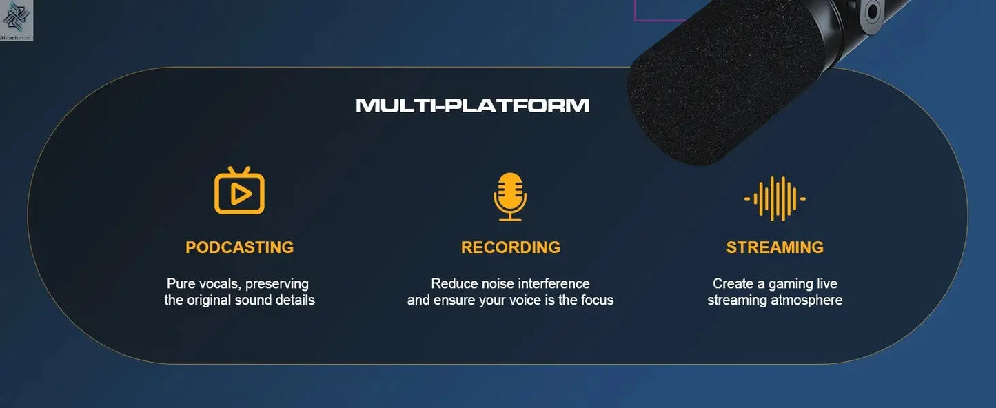 XLR/USB Podcast Microphone, Gaming Mic with Mute Button, Reverb Effects, Noise Cancellation, Boom Arm Stand, Headphones Jack Ai-TechWorld 