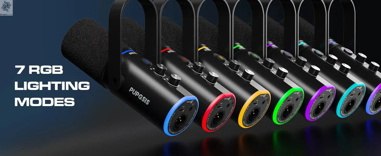 XLR/USB Podcast Microphone, Gaming Mic with Mute Button, Reverb Effects, Noise Cancellation, Boom Arm Stand, Headphones Jack Ai-TechWorld 