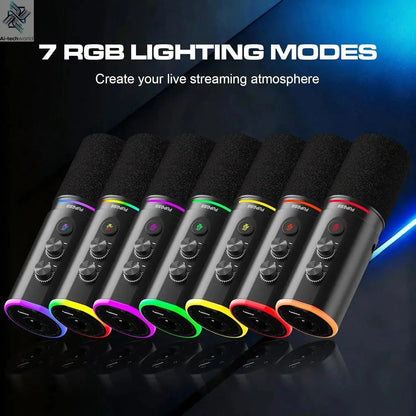 XLR/USB Podcast Microphone, Gaming Mic with Mute Button, Reverb Effects, Noise Cancellation, Boom Arm Stand, Headphones Jack Ai-TechWorld 