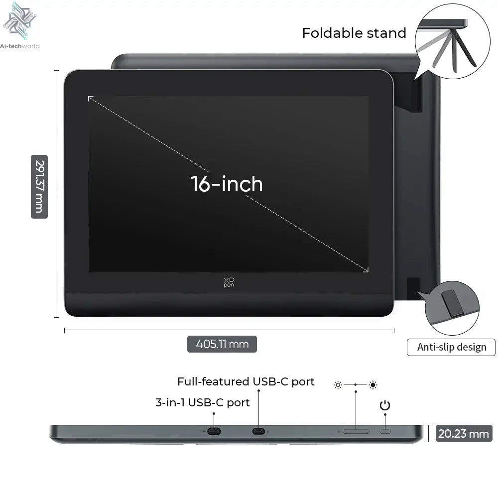 XPPen Artist Pro 16 (Gen 2) Graphics Tablet Monitor 16-inch Drawing Display 16K Pressure Levels 2.5K Resolution Windows Android - Ai-TechWorld