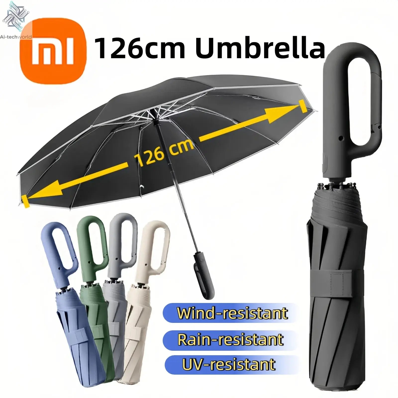 Xiaomi 126cm Extra Large Umbrella Wind - resistant Rain - resistant Dual - purpose UV - resistant Fully Automatic Ring - buckle Umbrella - Ai - TechWorld