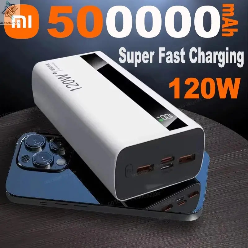 Xiaomi 500000mAh High Capacity PowerBank 120W Super Fast Charging Portable External Battery Powerbank for iphone Huawei Ai-TechWorld 