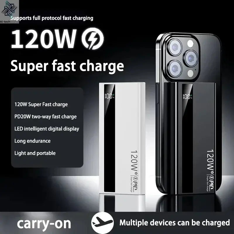 Xiaomi 500000mAh High Capacity PowerBank 120W Super Fast Charging Portable External Battery Powerbank for iphone Huawei Ai-TechWorld 
