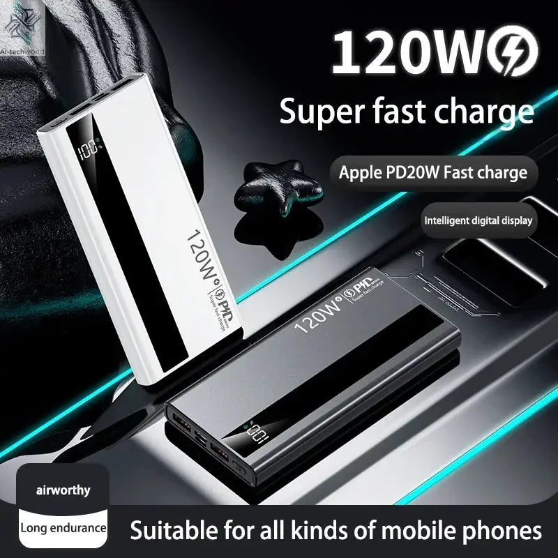 Xiaomi 500000mAh High Capacity PowerBank 120W Super Fast Charging Portable External Battery Powerbank for iphone Huawei Ai-TechWorld 