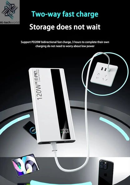 Xiaomi 500000mAh High Capacity PowerBank 120W Super Fast Charging Portable External Battery Powerbank for iphone Huawei Ai-TechWorld 
