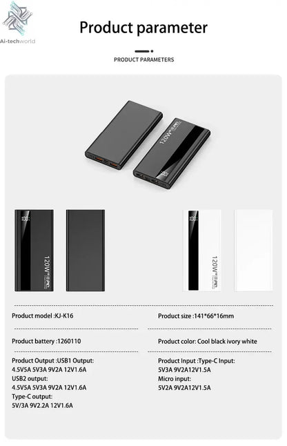 Xiaomi 500000mAh High Capacity PowerBank 120W Super Fast Charging Portable External Battery Powerbank for iphone Huawei Ai-TechWorld 
