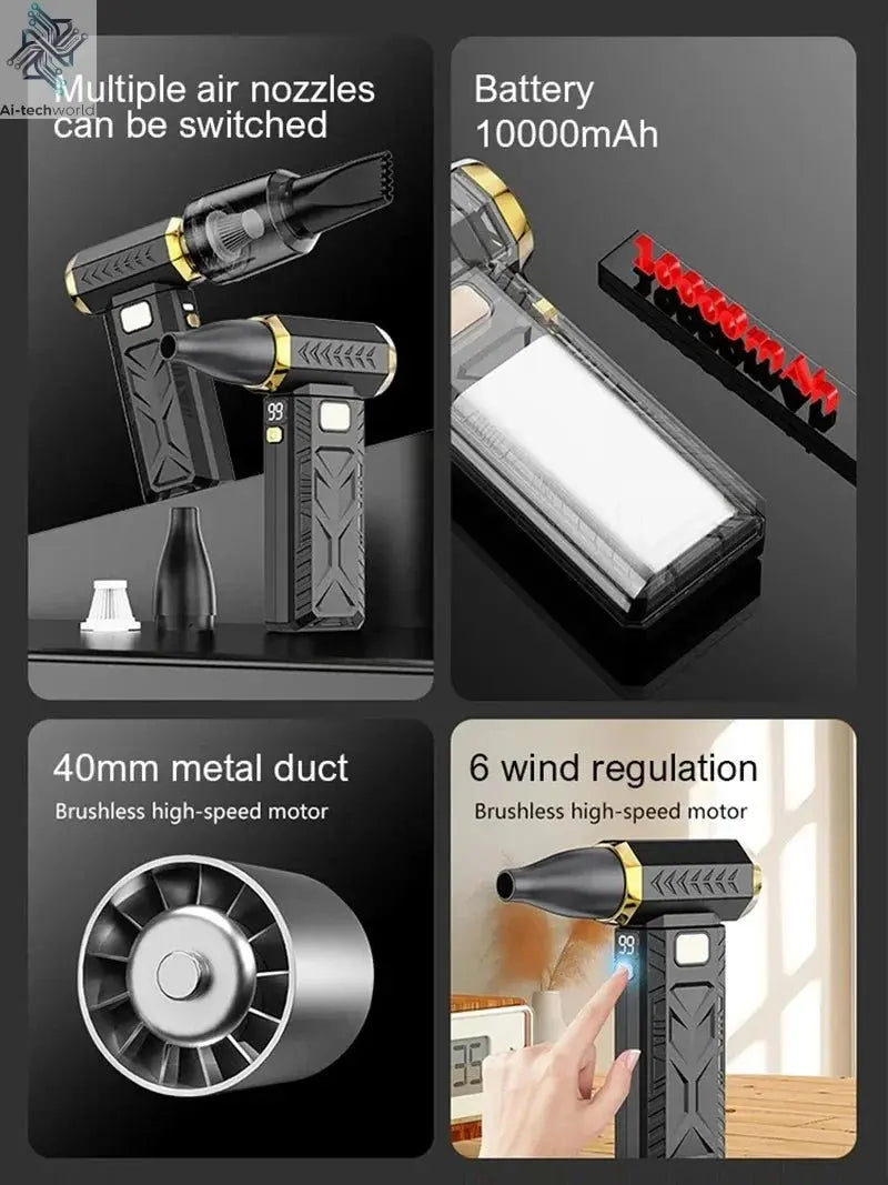 Xiaomi 800000RPM Violent Fan Super Powerful Air Blower Vacuum Blowing Suction Led Lighting 6 - Speed Regulation Brushless Turbo - Ai - TechWorld
