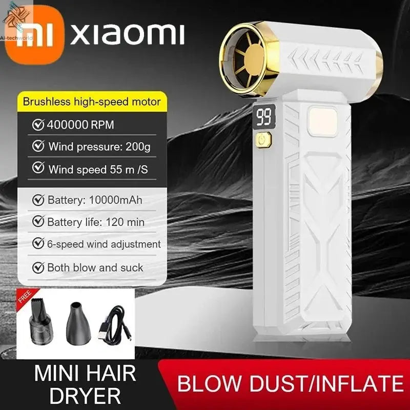 Xiaomi 800000RPM Violent Fan Super Powerful Air Blower Vacuum Blowing Suction Led Lighting 6 - Speed Regulation Brushless Turbo - Ai - TechWorld