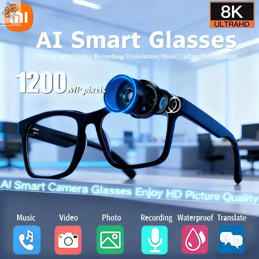Xiaomi 8K AI Smart Glasses Multifunctional Camera Bluetooth Call Voice Assistant Music Player Translate Photochromic HD Glasses Ai-TechWorld 