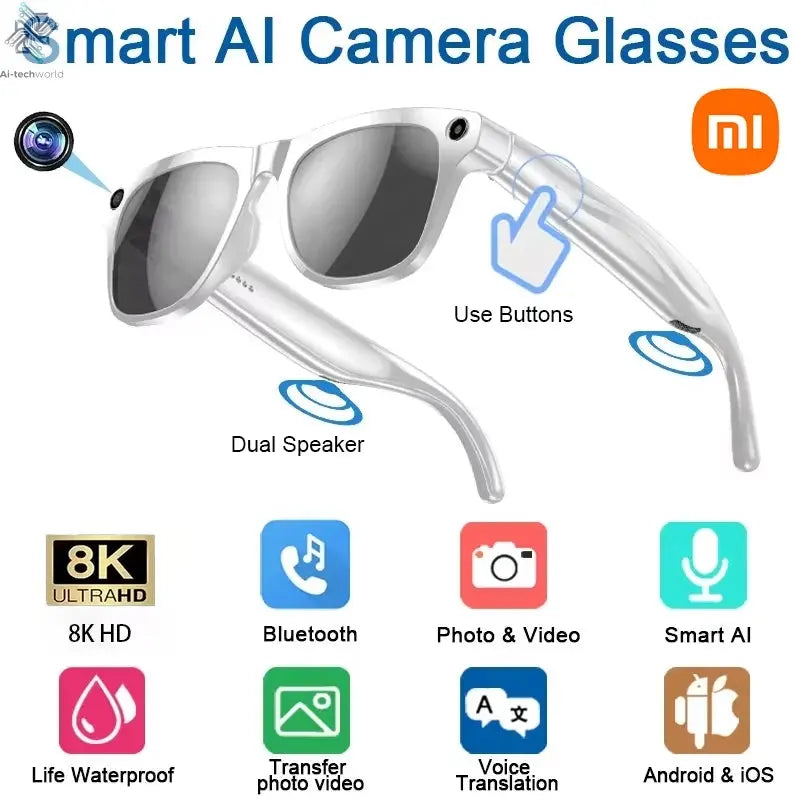 Xiaomi 8K AI Smart Glasses Multifunctional Camera Bluetooth Call Voice Assistant Music Player Translate Photochromic HD Glasses Ai-TechWorld 