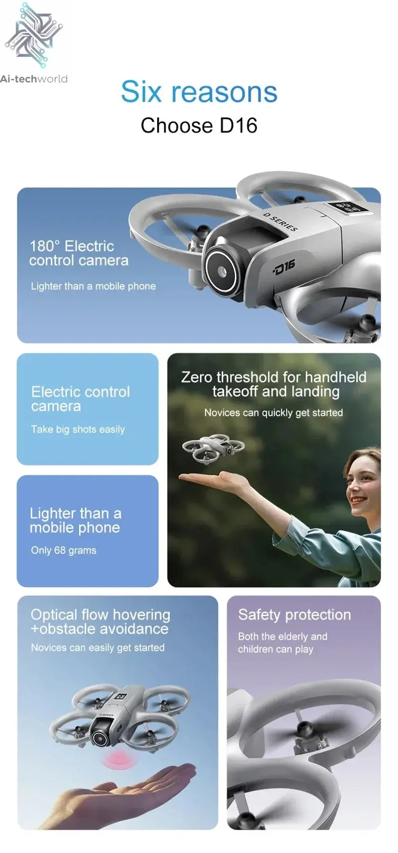 Xiaomi D16 Mini Drone 8K HD Dual Camera Profesional 180° Electric Adjustable GPS Positioning Obstacle avoidance Bushless UAV Ai-TechWorld 