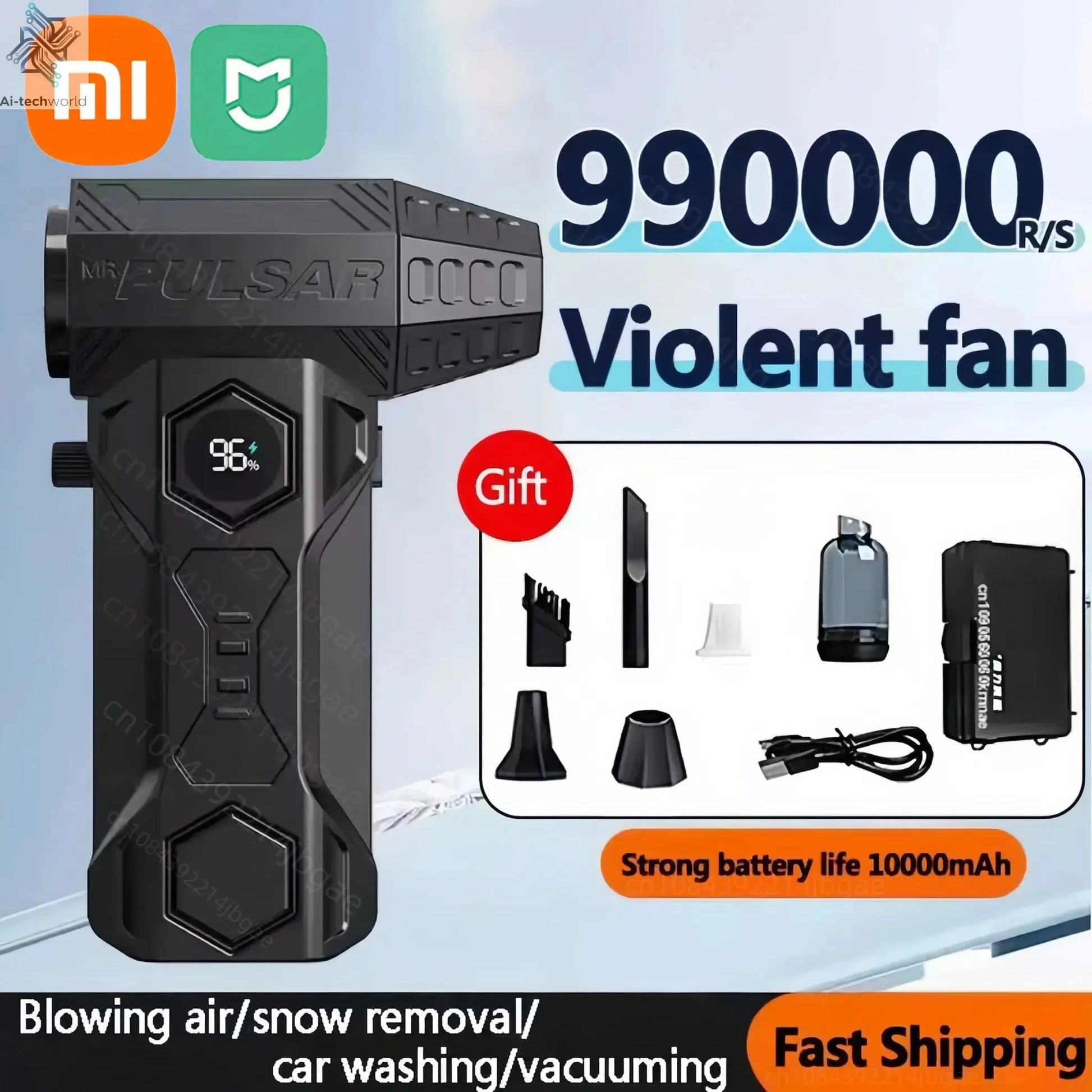 Xiaomi MIJIA Turbo Jet Blower 990000RPM High Power Air Blower Brushless Motor Turbo Fan Wind Speed 75m/s 10000mAh Air Blower - Ai - TechWorld
