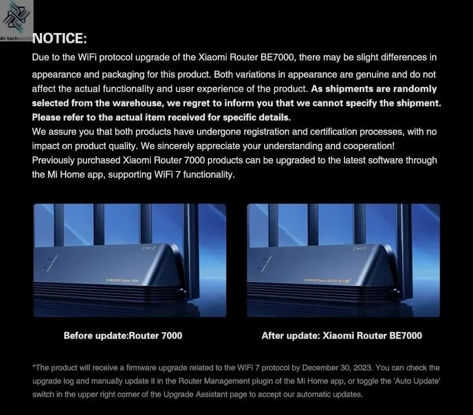 Xiaomi Mi Router BE7000 7000 Tri - Band WiFi Repeater VPN 1GB Mesh USB 3.0 IPTV 4 X 2.5G Ethernet Ports Modem Signal Amplifier - Ai - TechWorld