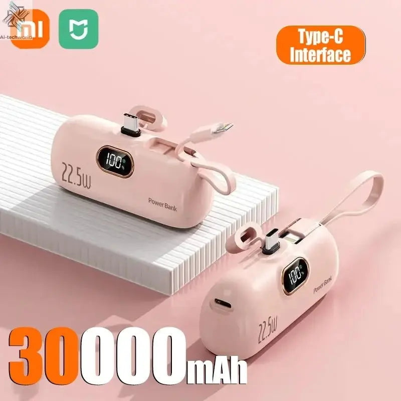 Xiaomi Mini Convenient Mobile Power Bank 30000mah Portable Fast Charging suitable for iPhone 16 15 14 Samsung External Battery - Ai - TechWorld