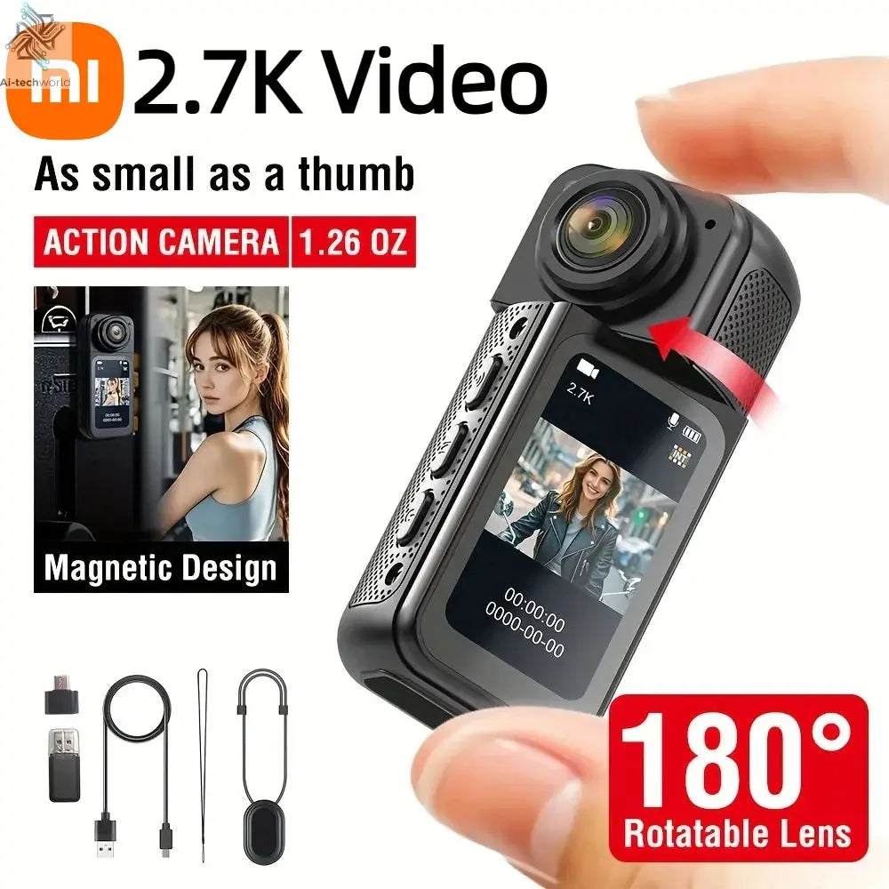 Xiaomi S70 Mini Recorder 2.7K Finger Action Camera Lightweight POV With Magnetic Belt 1.47 inch IPS Screen Bicycle Vlog Pet Cam Ai-TechWorld 
