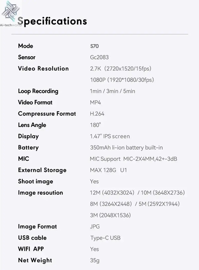 Xiaomi S70 Mini Recorder 2.7K Finger Action Camera Lightweight POV With Magnetic Belt 1.47 inch IPS Screen Bicycle Vlog Pet Cam Ai-TechWorld 