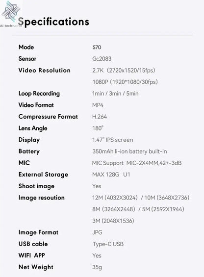 Xiaomi S70 Mini Recorder 2.7K Finger Action Camera Lightweight POV With Magnetic Belt 1.47 inch IPS Screen Bicycle Vlog Pet Cam Ai-TechWorld 