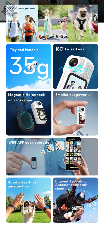 Xiaomi S70 Mini Recorder 2.7K Finger Action Camera Lightweight POV With Magnetic Belt 1.47 inch IPS Screen Bicycle Vlog Pet Cam Ai-TechWorld 