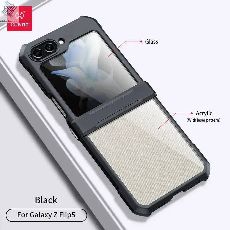 Xundd For Samsung Galaxy Z Flip 7 5 Z Flip 6 7 5G Case Airbag Shockproof Acrylic+TPU+Glass Back Cover For Flip5 z플립 5 7 케이스 Ai-TechWorld 