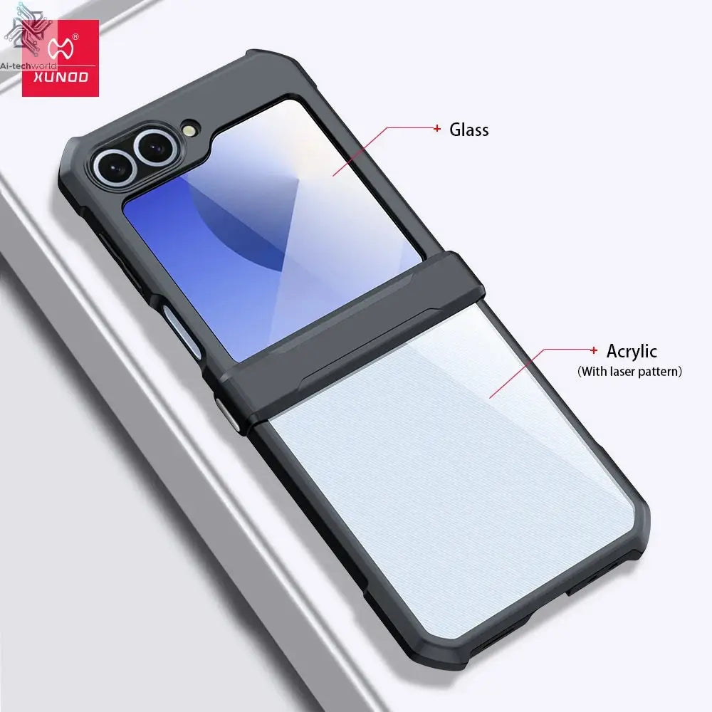 Xundd For Samsung Galaxy Z Flip 7 5 Z Flip 6 7 5G Case Airbag Shockproof Acrylic+TPU+Glass Back Cover For Flip5 z플립 5 7 케이스 Ai-TechWorld 
