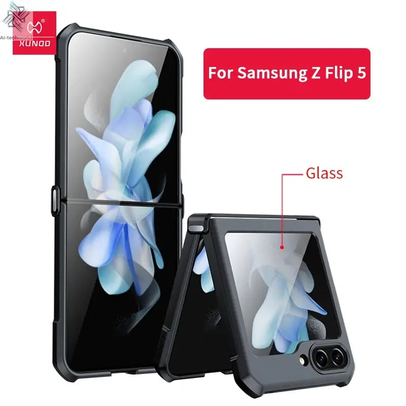 Xundd For Samsung Galaxy Z Flip 7 5 Z Flip 6 7 5G Case Airbag Shockproof Acrylic+TPU+Glass Back Cover For Flip5 z플립 5 7 케이스 Ai-TechWorld 