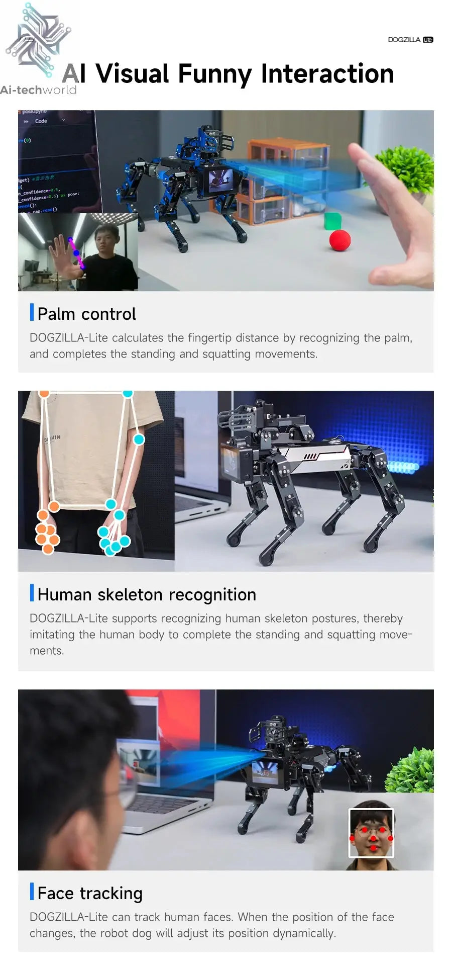 Yahboom DOGZILLA-Lite Quadruped Bionic Robot Dog AI Vision Large Model Intelligent Programming Electronic Kit for Raspberry Pi Ai-TechWorld 