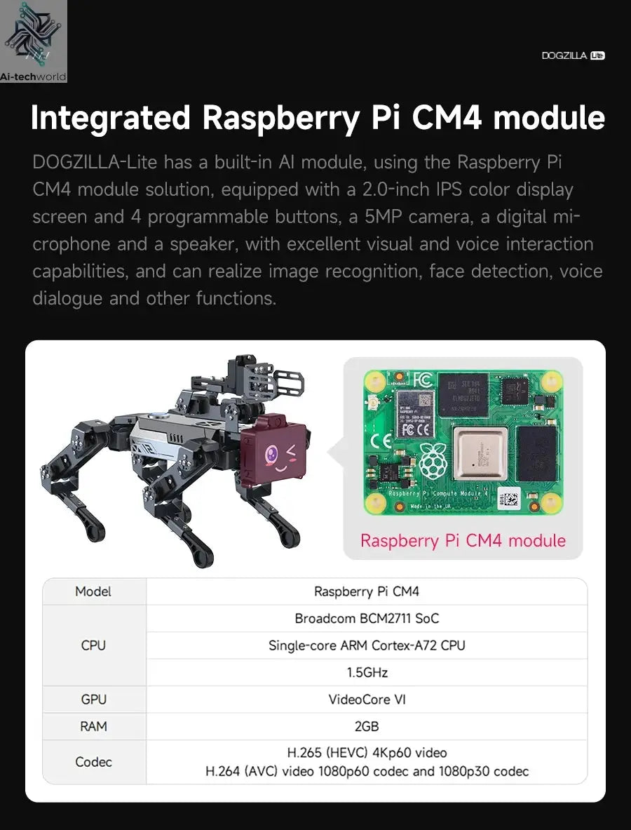 Yahboom DOGZILLA-Lite Quadruped Bionic Robot Dog AI Vision Large Model Intelligent Programming Electronic Kit for Raspberry Pi Ai-TechWorld 