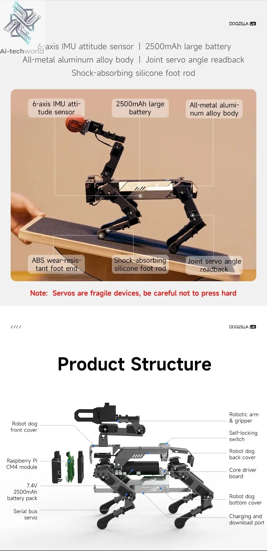 Yahboom DOGZILLA-Lite Quadruped Bionic Robot Dog AI Vision Large Model Intelligent Programming Electronic Kit for Raspberry Pi Ai-TechWorld 