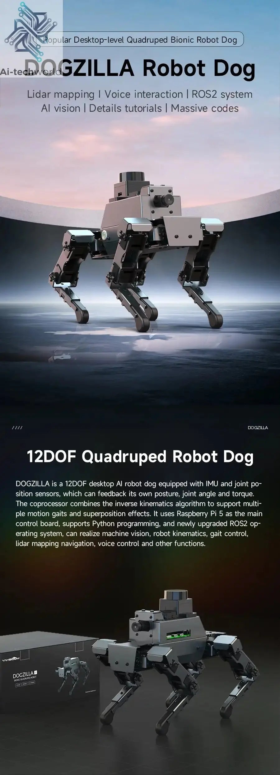 Yahboom DOGZILLA S1 S2 12DOF Robot Dog Ai-TechWorld 