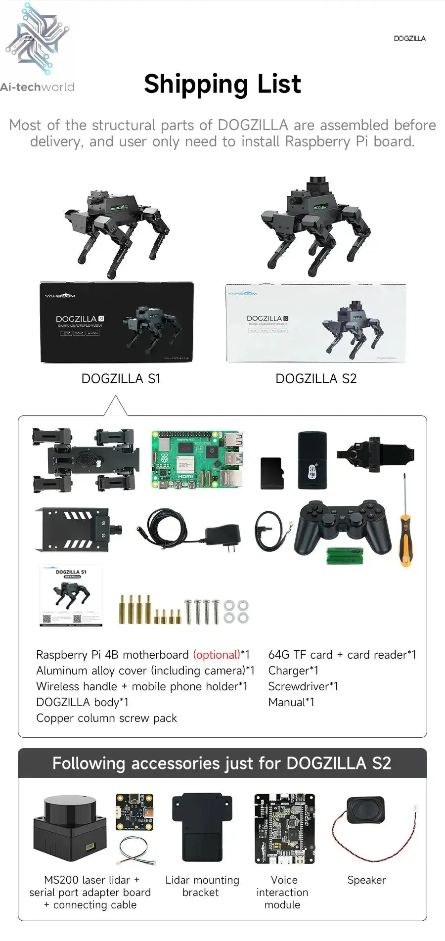 Yahboom DOGZILLA S1 S2 12DOF Robot Dog Ai-TechWorld 