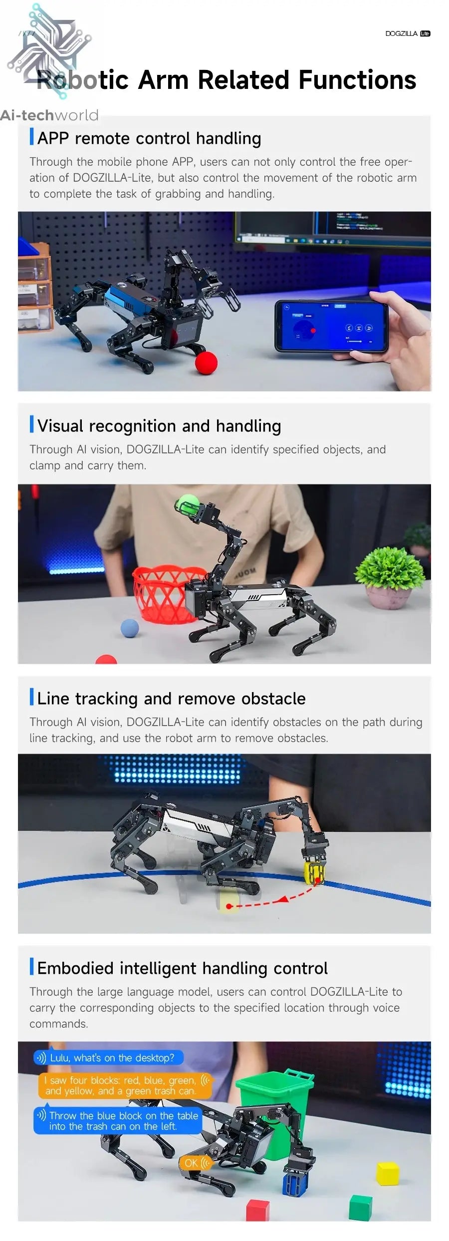 Yahboom Quadruped Robot Dog Bionic Intelligent Programming AI Large Model with Robotic Arm Powered by Raspberry Pi CM5 Module Ai-TechWorld 