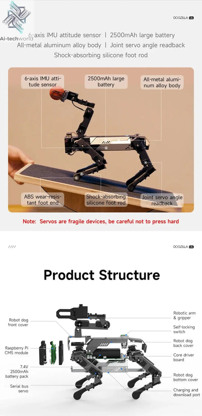 Yahboom Quadruped Robot Dog Bionic Intelligent Programming AI Large Model with Robotic Arm Powered by Raspberry Pi CM5 Module Ai-TechWorld 