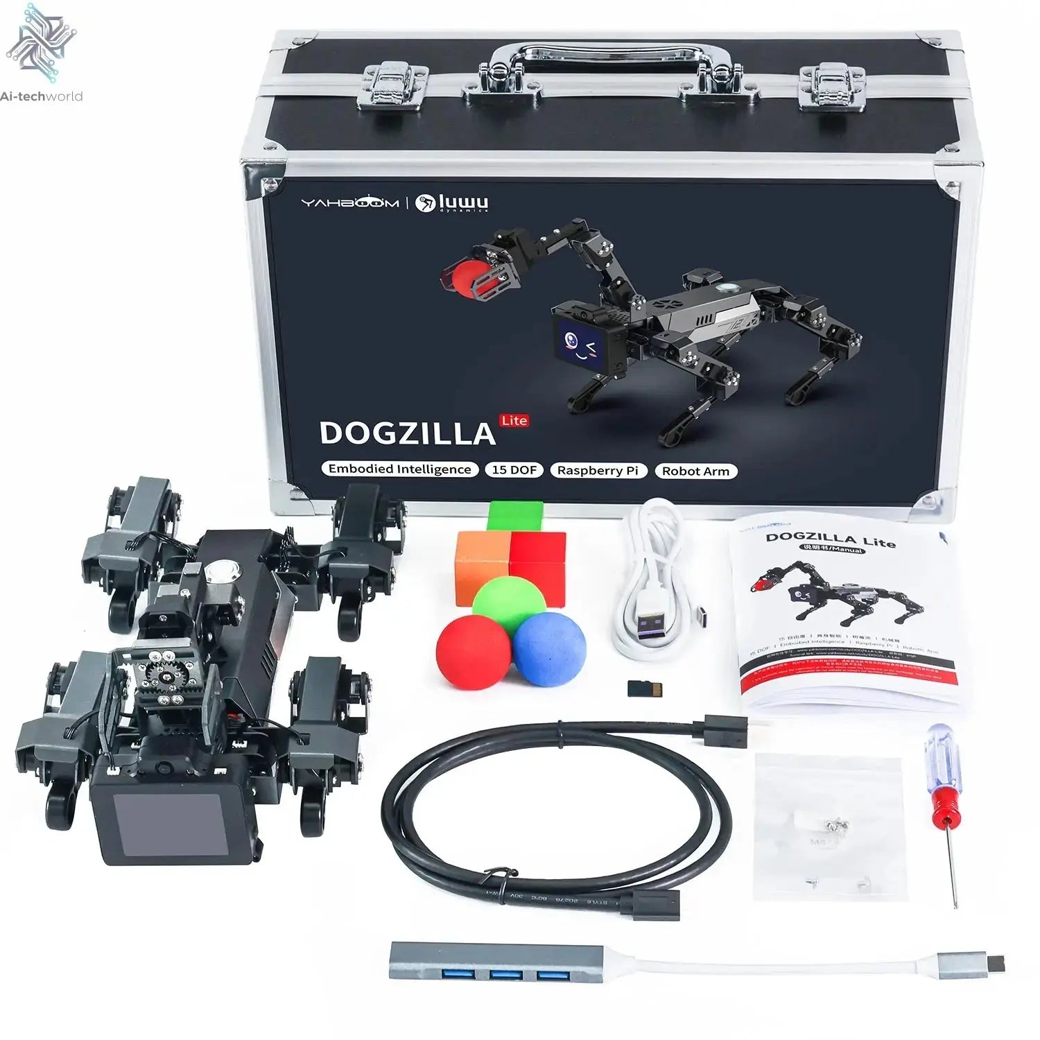 Yahboom Quadruped Robot Dog Bionic Intelligent Programming AI Large Model with Robotic Arm Powered by Raspberry Pi CM5 Module Ai-TechWorld 