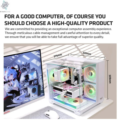 Yeah Magic CUBE PC Case Sea View Room Gaming Computer Desktop M-ATX ITX Motherboard Double-Sided Tempered Glass PC Gamer FANS*3 Ai-TechWorld 