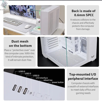 Yeah Magic CUBE PC Case Sea View Room Gaming Computer Desktop M-ATX ITX Motherboard Double-Sided Tempered Glass PC Gamer FANS*3 Ai-TechWorld 